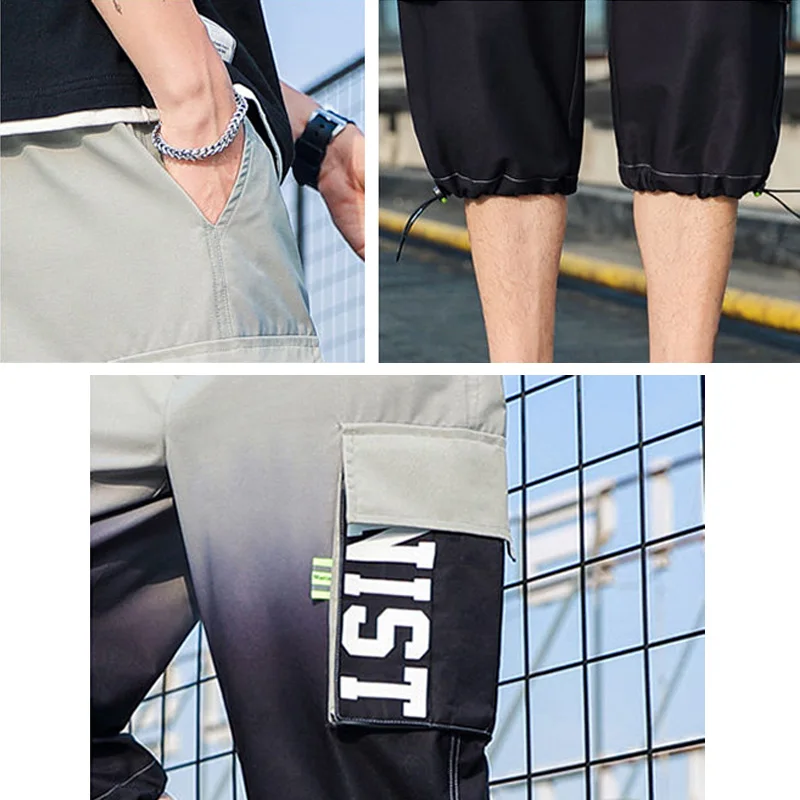 

Men Shorts Summer Thin Fashion Korea Pocket Breathable Casual Shorts For Man Overalls Short Black Gray Knee Length Loose Pants