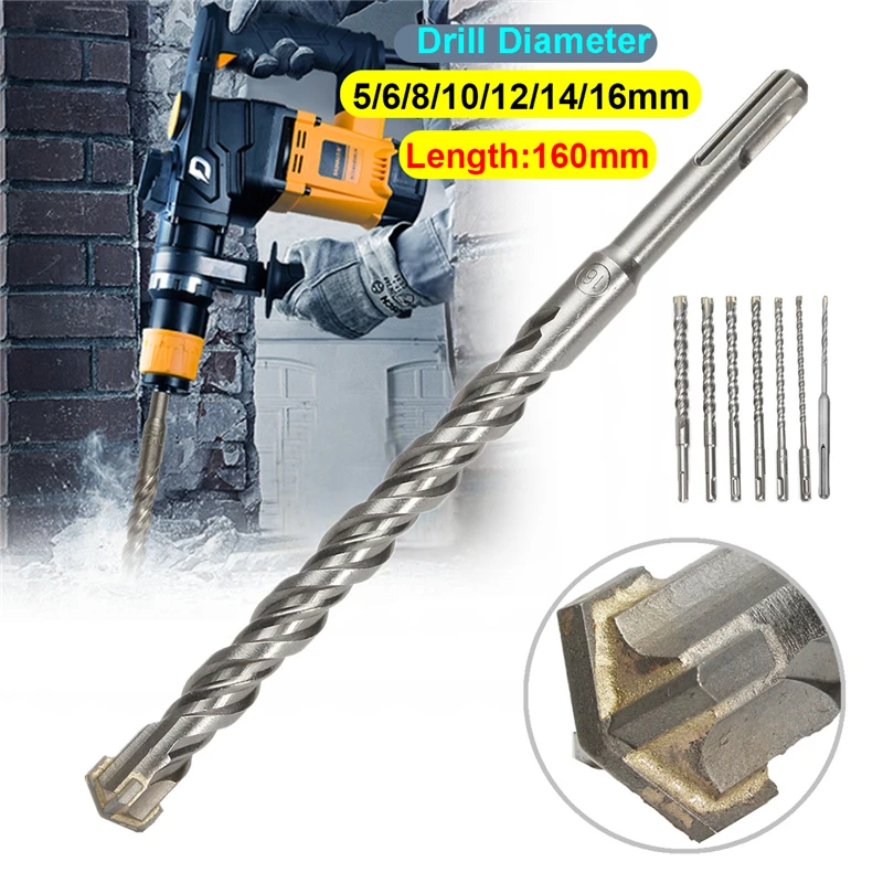 160mm Electric Hammer Drill Bits 5/6/8/10/12/14/16mm Cross Type Tungsten Steel Alloy SDS Plus For Masonry Concrete Rock Stone
