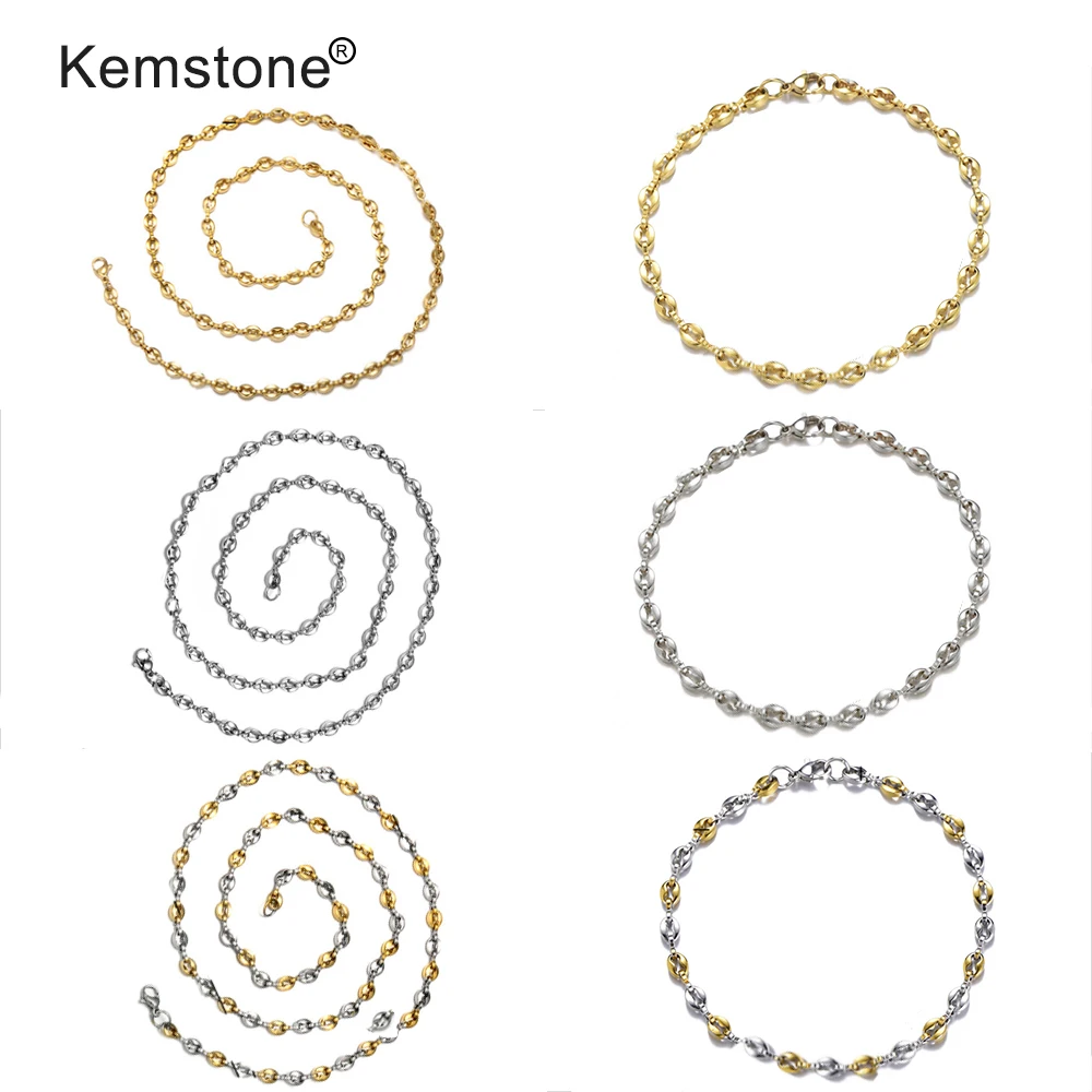 Браслет-цепочка Kemstone 5 мм из нержавеющей стали с золотым и серебряным покрытием в