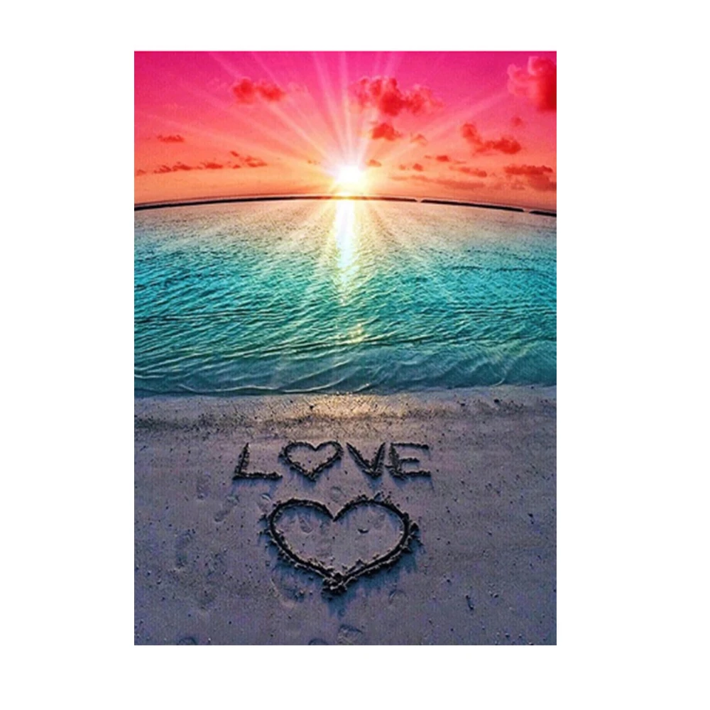 Пейзаж Алмазная вышивка крестиком 5D алмазная живопись любовь сердце пляжная