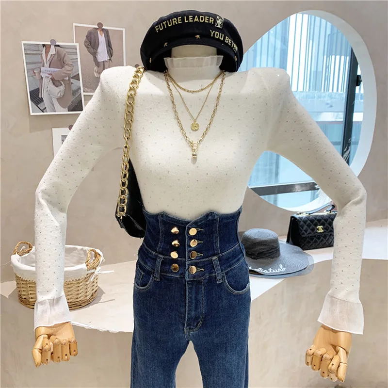 

Niche Design New Women's Clothing 2021 Autumn Winter Bottomed Blouse Inner Half High Neck Long Sleeve Slim Sweater Knitted Top