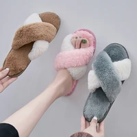 fluffy faux fur winter woman cotton slippers slip on warm shoes non slip flats female spring autumn winter house shoes 2019 new