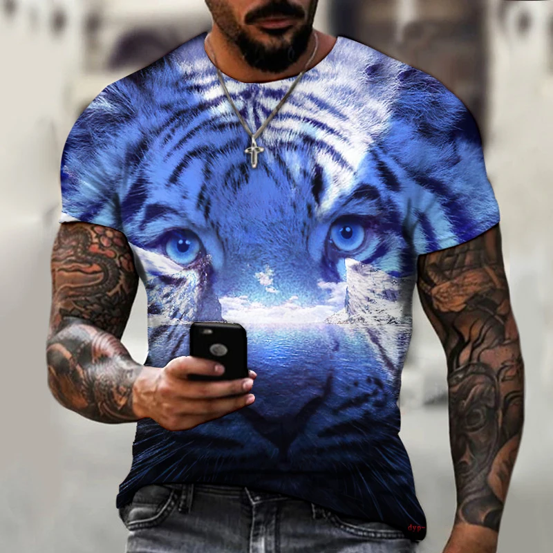 

Beast Tiger Print 3D Full-body Flower Men's Casual Fashion Street Breathable Fashion Trend Men's T-shirt Tiger Oversized 6xl
