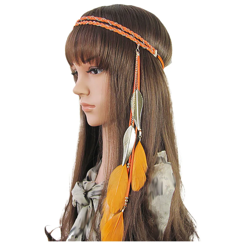 

2020 New Women Hair Bands Ornaments Bohemian Peacock Feather Hair Hoop Hair Band Headwea Cheerleading Souvenirs 3.30