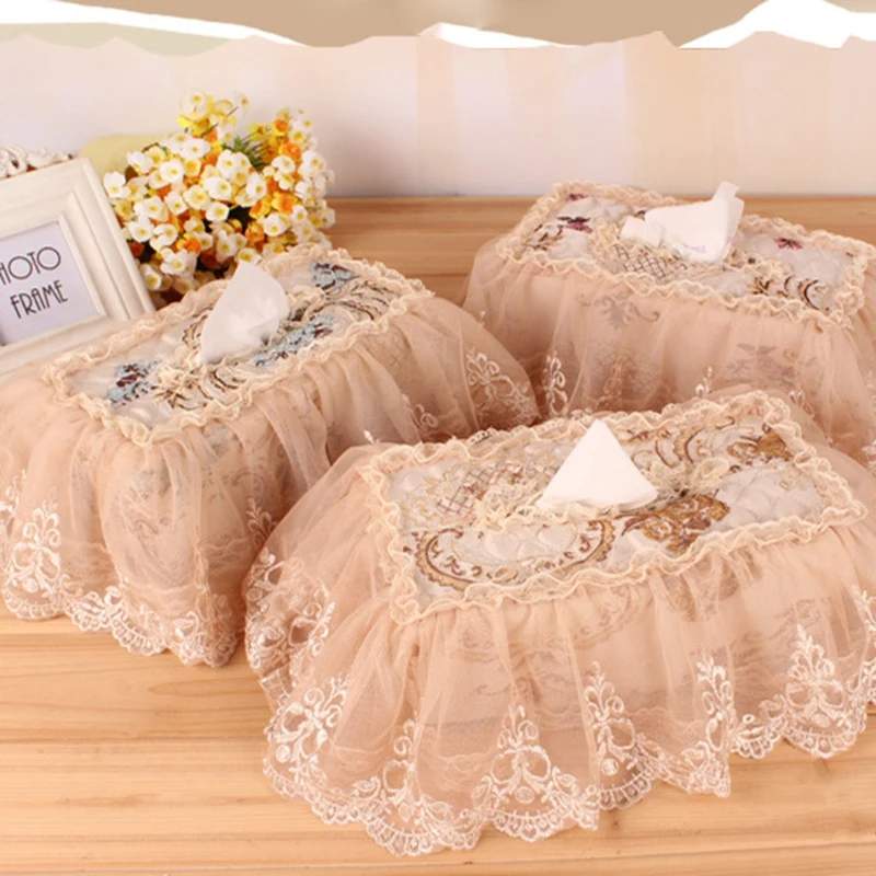 

Embroidery Style Tissue Box Pumping Paper Towels Box Cover Bathroom Ware Mary Pastoral Lace Fabric Cover