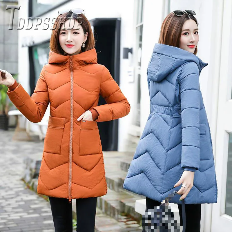 

2019 Korean Slim Long Style Women Parkas Windproof Zipper Pocket Female Overcoat