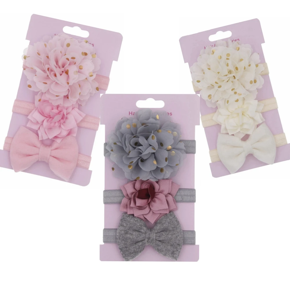 

3pcs/lot Baby Elastic Floral Flower Headband Set children Girls Felt Bowknot Hairband Elastic headwear Hair Accessories