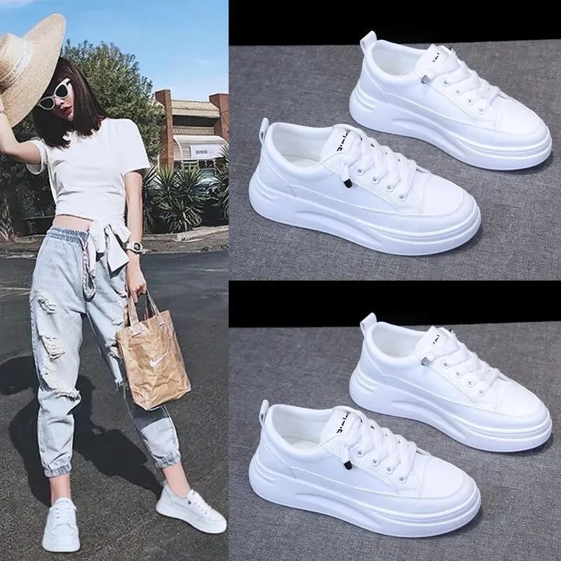 

Platform white shoes women's autumn senakers lace up comfortable sneakers ladies leisure comfort shoes