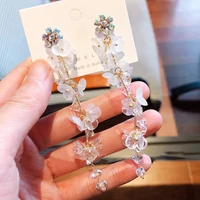 2020 new long tassel acrylic flower dangle earrings for women elegant dangle pendientes gifts crystal drop earrings jewely