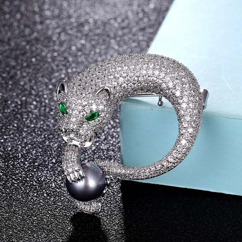 rhodium silver gray Zlxgirl AAA кубический циркон Мужская медная леопардовая брошь свадебные ювелирные изделия модная подвеска для броши ювелирные изделия костюм аксессуары - Окраска металла: rhodium silver gray
