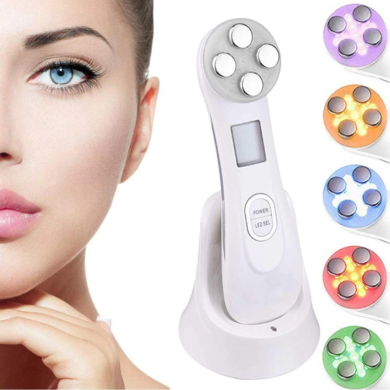 5 in 1 Facial Massager 6 color Vibration Skin Firming Care for Face Massager Multifunctional Skin Care Beauty Instrument (White)