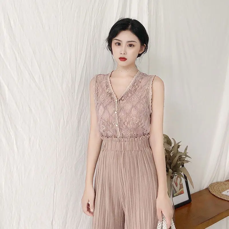 2020 новое летнее женское кружевное Блузы без рукавов Топы + свободные широкие