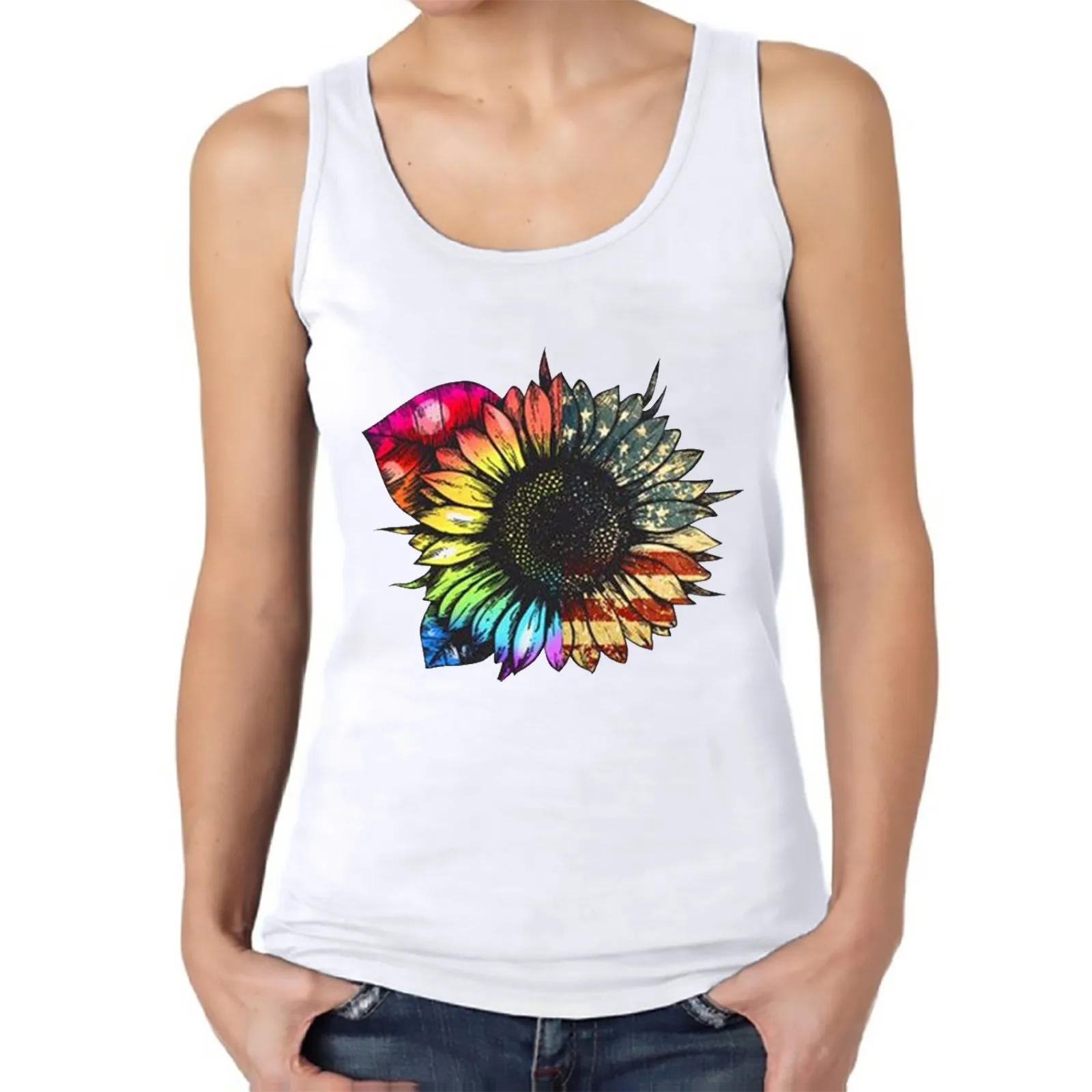 

Женский топ без рукавов, Повседневная футболка большого размера с градиентным цветочным принтом