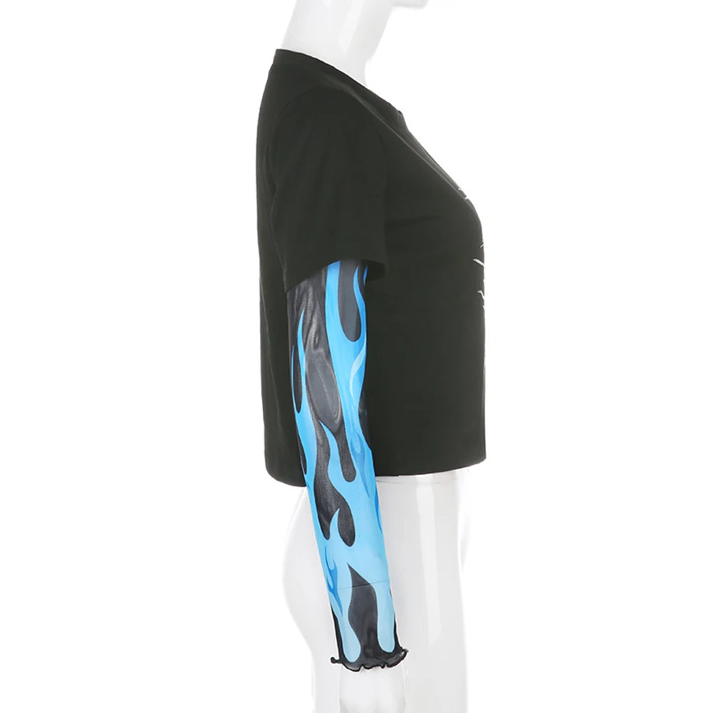 Пламенный дракон с сеткой в стиле пэтчворк футболка длинными рукавами для женщин