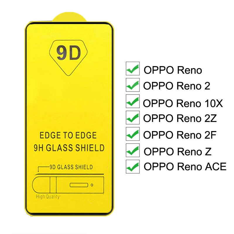 

9D Full Cover Tempered Glass for OPPO Reno2 Z F 10X ACE Screen Protector on For OPPO Reno 2Z 2F ACE 10X Zoom Safety Film Black