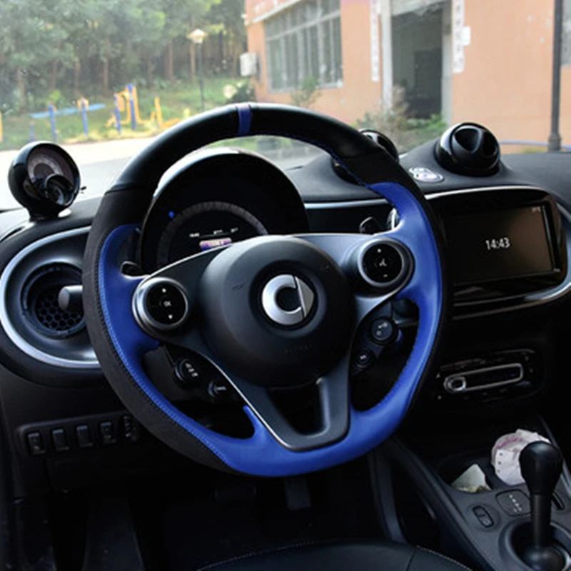 black blue Для smart 453 fortwo forfour автомобильный внутренний диаметр 38 см DIY натуральная кожа чехлы на руль аксессуары для стайлинга автомобилей - Название цвета: black blue