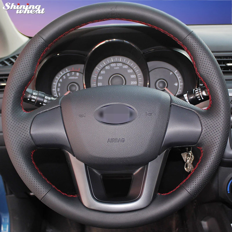 

Hand-stitched Black Leather Steering Wheel Cover for Kia K2 Kia Rio 2011-2013