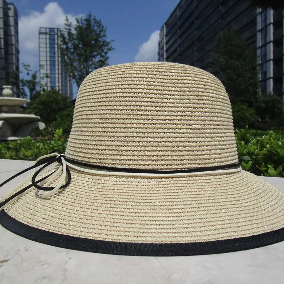 Женская шляпа от солнца с широкими полями Повседневная пляжная Панама черно