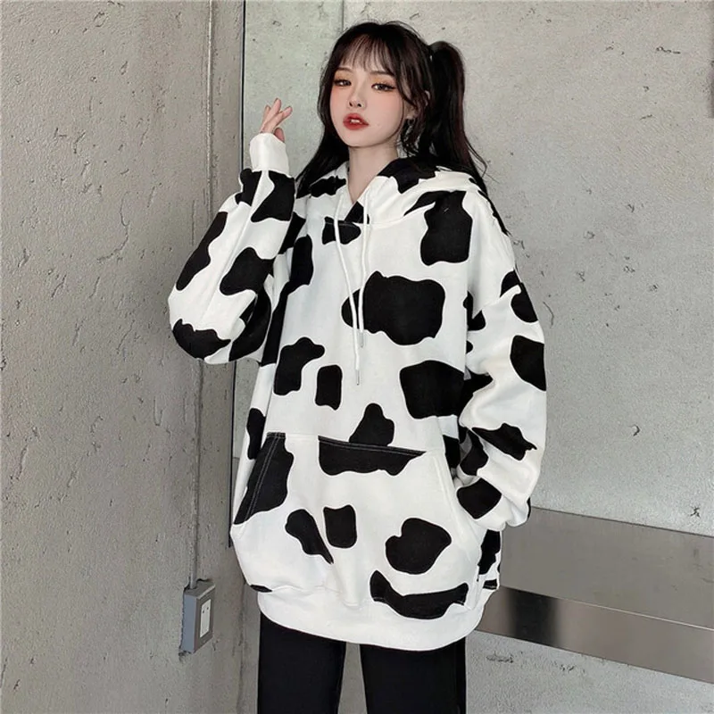 

Autumn Winter Female Hoodies Cow Printed Women Sweatshirt Hoodie Long Sleeve Fashion Women's Hoodies Casual Lady Hooded Tops