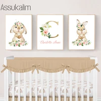 rabbit poster custom name canvas painting nursery wall art print bunny prints nordic wall pictures for kids room decoration