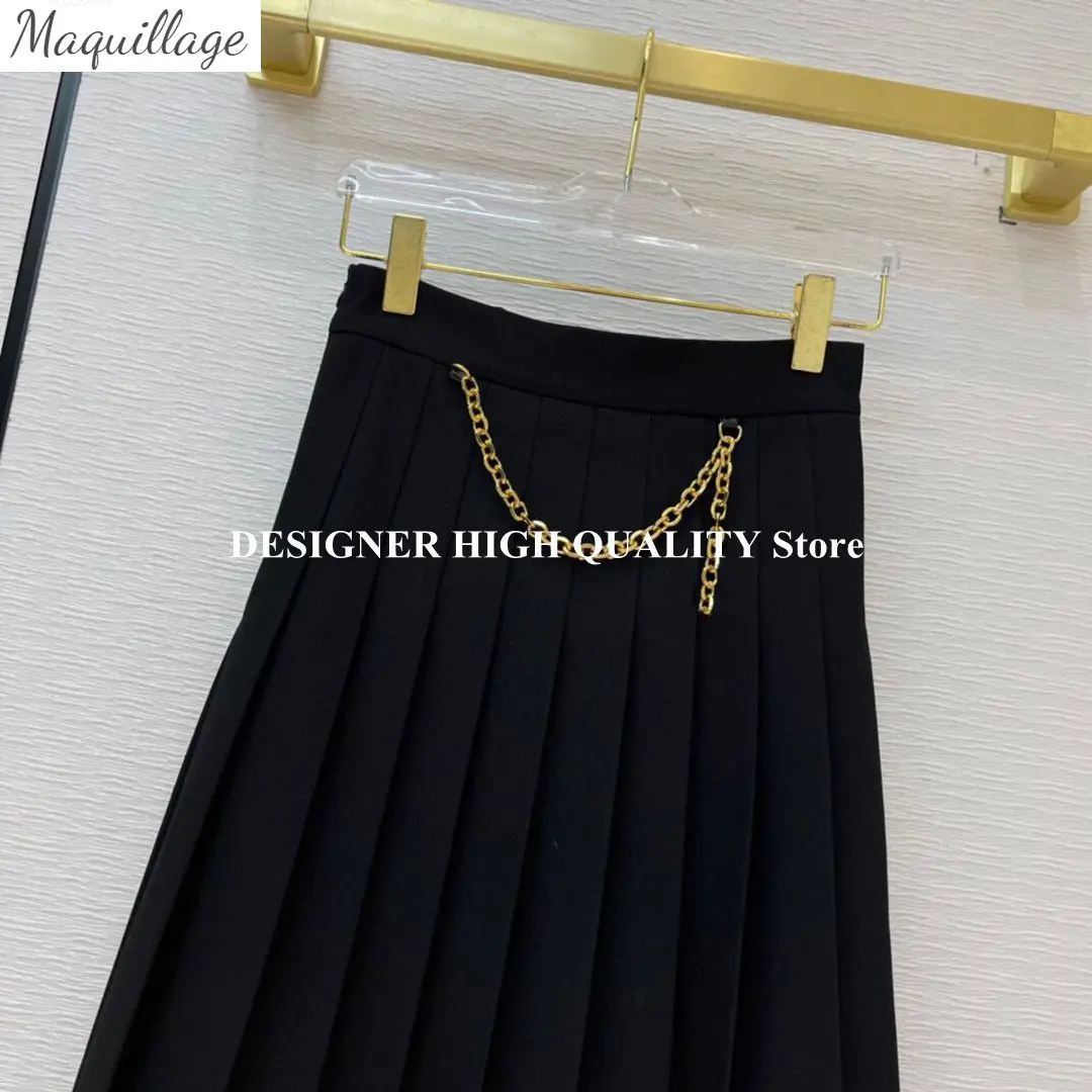 

Винтажная длинная юбка с высокой талией, украшенная цепочкой, однотонная черная юбка, новинка 2021, Весенняя уличная одежда в стиле преппи, пл...