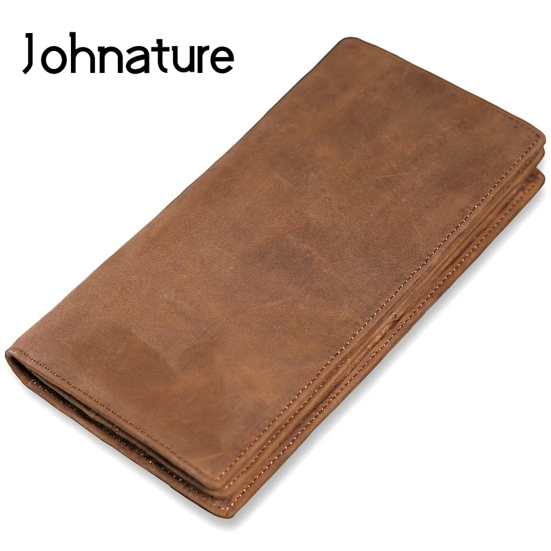 Johnature Crazy Horse кожаный ретро Длинные Для мужчин кошельки 2021 Новый Досуг первый Слои