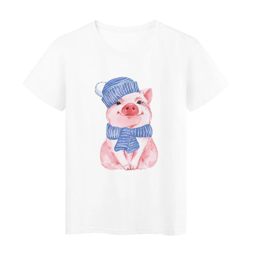 

Europe and America Hot Sale Instagram Popular Clothes Cute Little Pig Summer Short Sleeve T-shirt Animal Print Woman Oversize