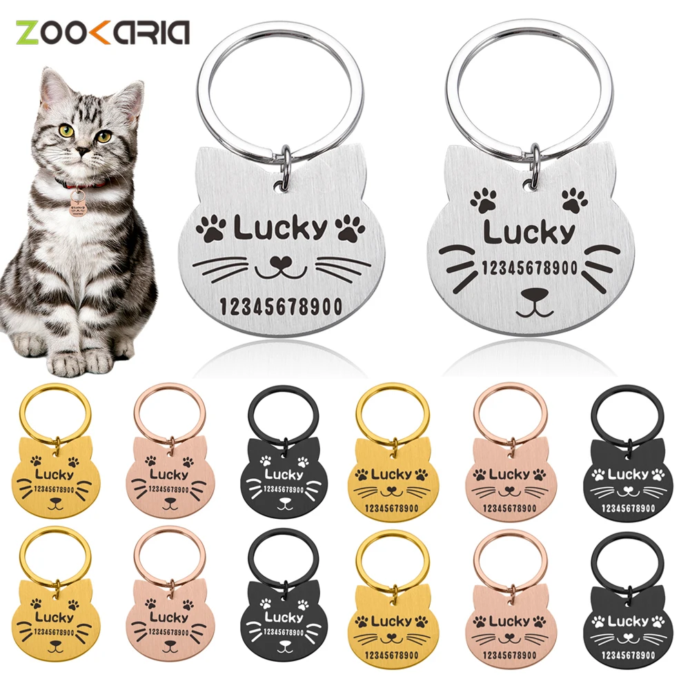 

Customized Dog Id Tag Anti-lost Cats Face Pet Tags Puppy Kitten Engraved Pets Nameplate Cat Address For Dogs Accessories