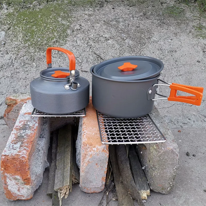 

2pc Portable Outdoor Camping Pot Rack Camping Barbecue Grill Sheet Stainless Steel Mesh Grid BBQ Accessories