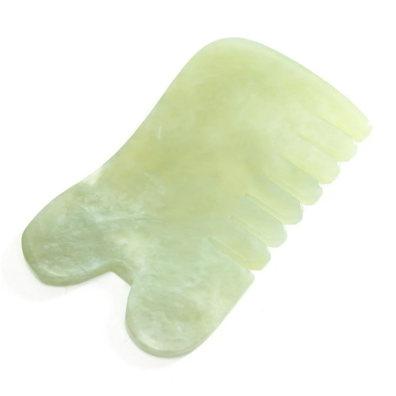 2 In 1 Natural Jade Stone Gua Sha Board Comb Shape Massage Hand Massager Acupuncture Acupressure Relaxation Health Care | Красота и