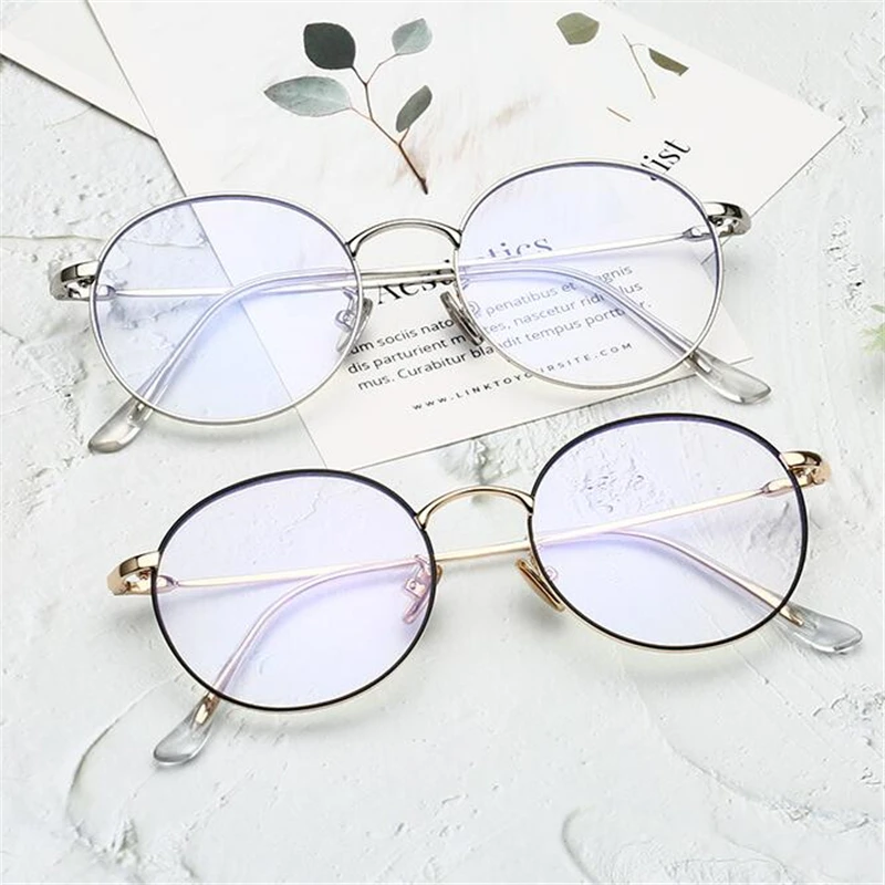 

Metal Anti-blue Light Round Prescription Spectacle Women Men Aspherical Lens Myopes Lunettes 0 -0.5 -0.75 -1.0 To -6.0