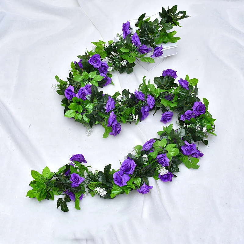 

Artificial Silk Rose Vine Hanging Flowers for Wall Decoration Rattan Fake Plants Leaves Garland Romantic Wedding Home Decoration