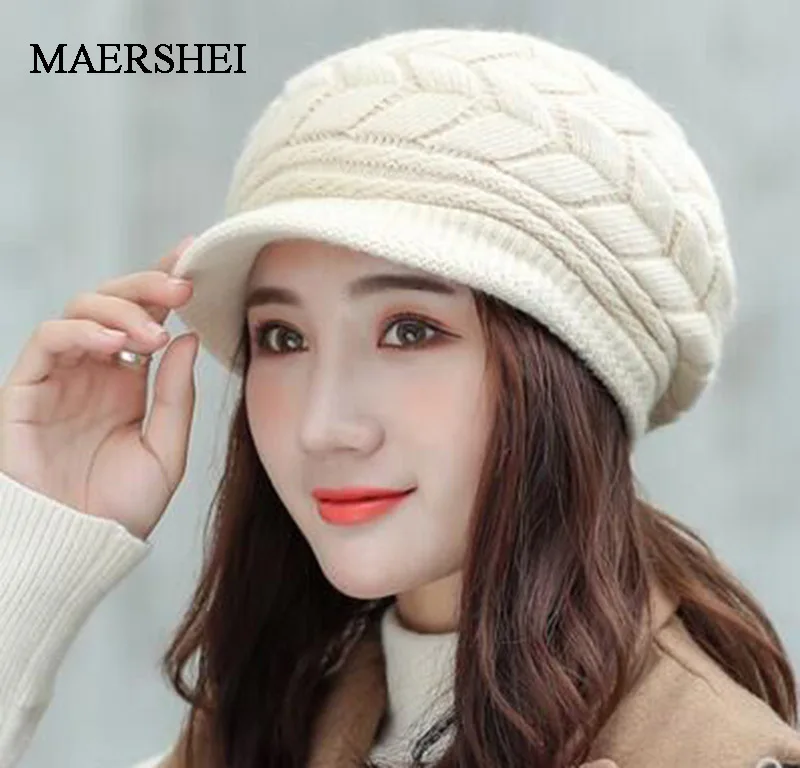 MAERSHEI Knitted Hat Women Winter Hats for Ladies Beanie Girls Skullies Caps Bonnet Femme Snapback Warm Wool | Аксессуары для