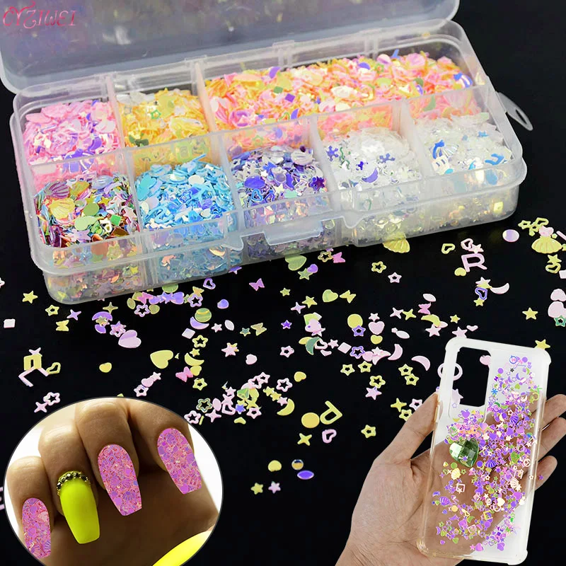 

Nail Art Fluorescence Hollow Circle Love Heart Sequins Neon Round Nail Art Glitter Flakes 3D DIY Colorful Slice Nail Art Decor