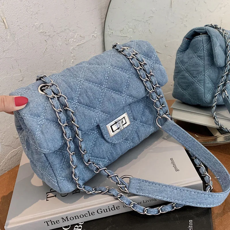 

2021 Fashion Chain Shoulder Bags Women Denim Quilted Bag Female Luxury Handbags Women's Designer Crossbody Bags Sac A Main Femme
