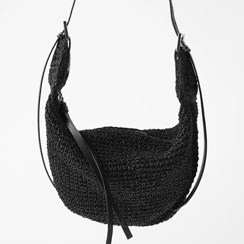 

Popular Moon shape Straw Bag Women Shoulder Bag Beach Vacation Bag Hand Woven Straw Bag