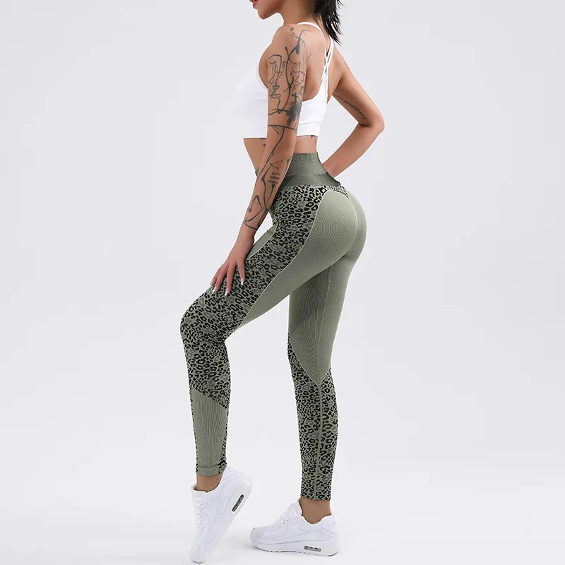 

Leopard Scrunch Leggings Women High Waist Seamless Breathable Sport Pants Quick Dry Yoga Pants Workout Running Active Wear