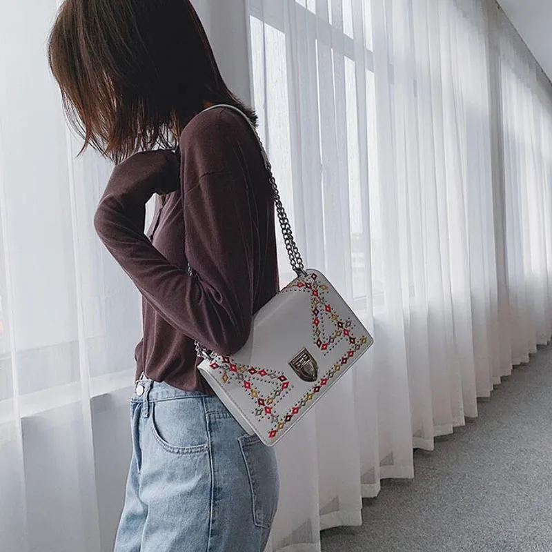 2019 new vintage embroidery women handbags crossbody shoulder bags small flap ladies hand pu leather luxury dames tassen | Багаж и сумки