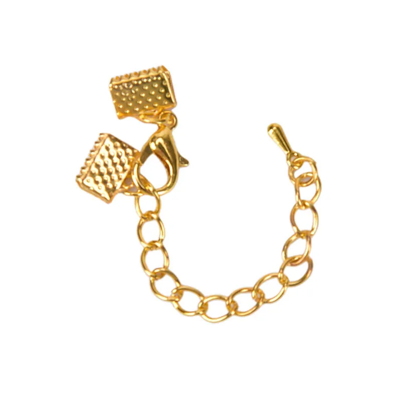 

10pcs/lot Ribbon Leather Cord End Fastener Clasps With Chains Lobster Clasps Connectors For Bracelet DIY Jewelry Making Findings