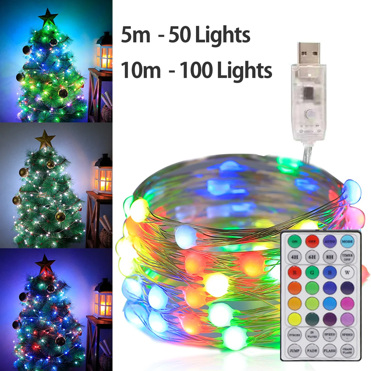 

5M 10M USB LED Holiday Fairy Lights Waterproof LED Silver Wire String with Remote for Christmas Party Wedding Decoration