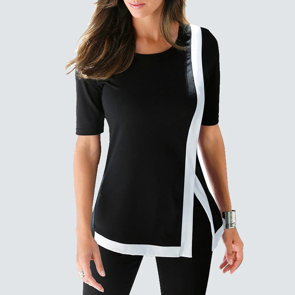Летняя Повседневная Лоскутная Мягкая Футболка Базовый разрез модные