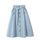 Юбка женская хлопковая средней длины на шнуровке, однобортная трапециевидная юбка с завышенной талией, черная, на лето