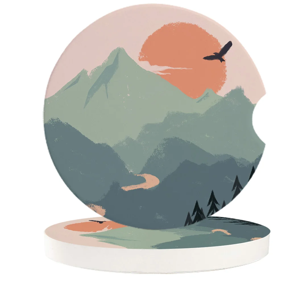 2 4 6pcs/set Ceramic Car Coaster Waterproof Mountain Water Sunrise Eagle Forest Cup Drink Mat Decoration Accessories | Дом и сад