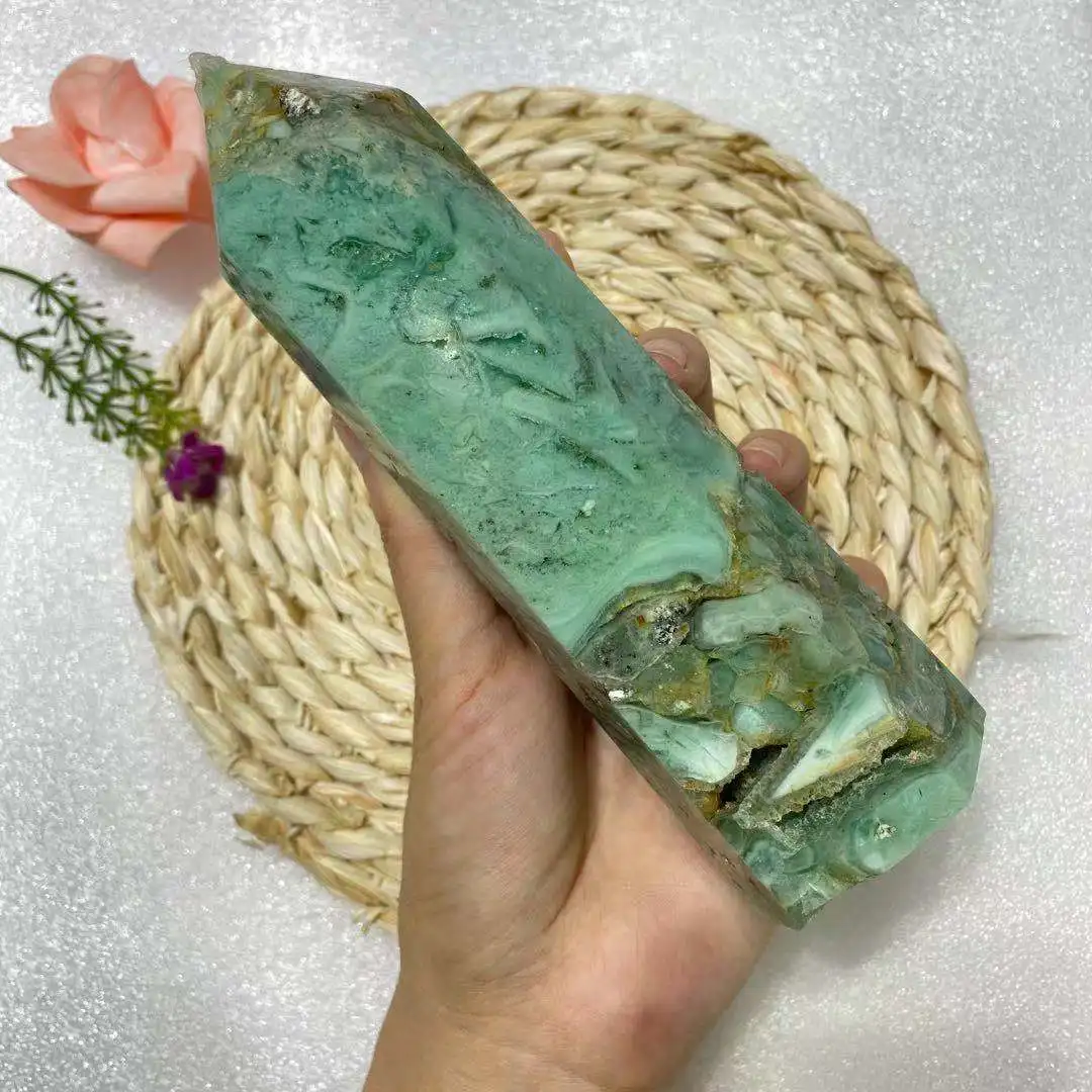 

Rare natural green crystal fluorite obelisk Reiki healing energy gemstone home decoration
