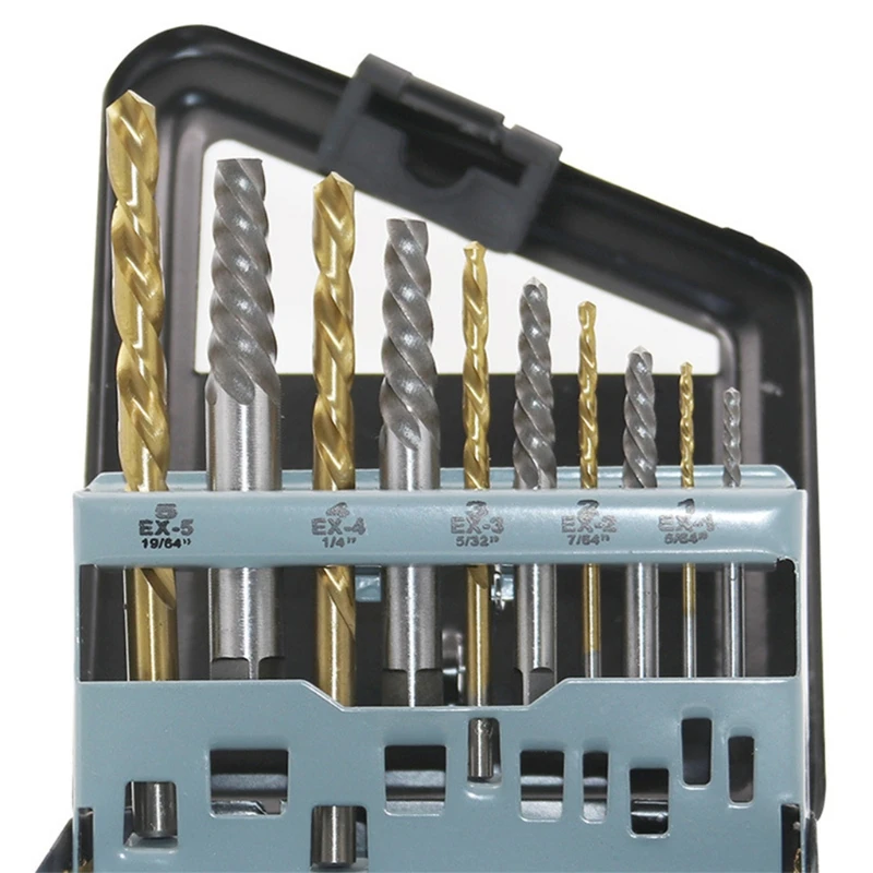 

10-Pieces Damaged Screws Extractor Drill Bit Set Broken Bolt Remover Spiral Flute Extractor Kit Y5JA