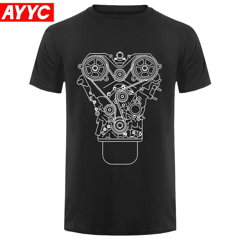 

Мужская футболка AYYC, 100% хлопок, новый дизайн двигателя, футболка, Черный JDM тюнер, наклейка, механический инструмент, гараж, поршень, летняя ф...