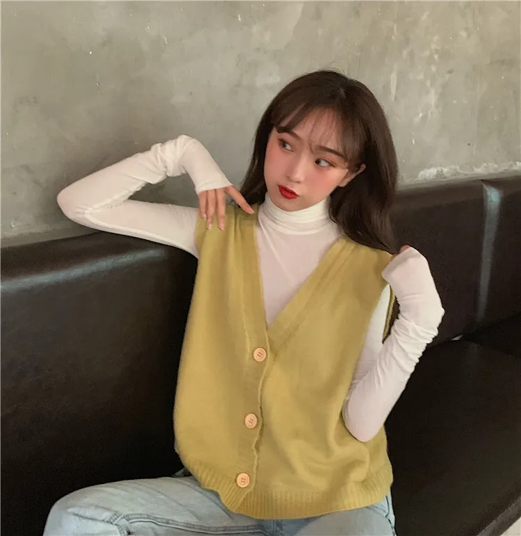 Женский пуловер без рукавов весна 2020 корейский однобортный вязаный шерстяной