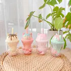 Детская бутылка для питья 250 мл, соломенная чашка для детского сада, креативные пластиковые бутылки с кошачьей лапой для маленькой девочки, портативная соломенная чашка для воды