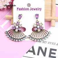 veyofun acrylic za hollow out fan shaped rhinestone drop earrings for woman vintage dangle earrings jewelry new