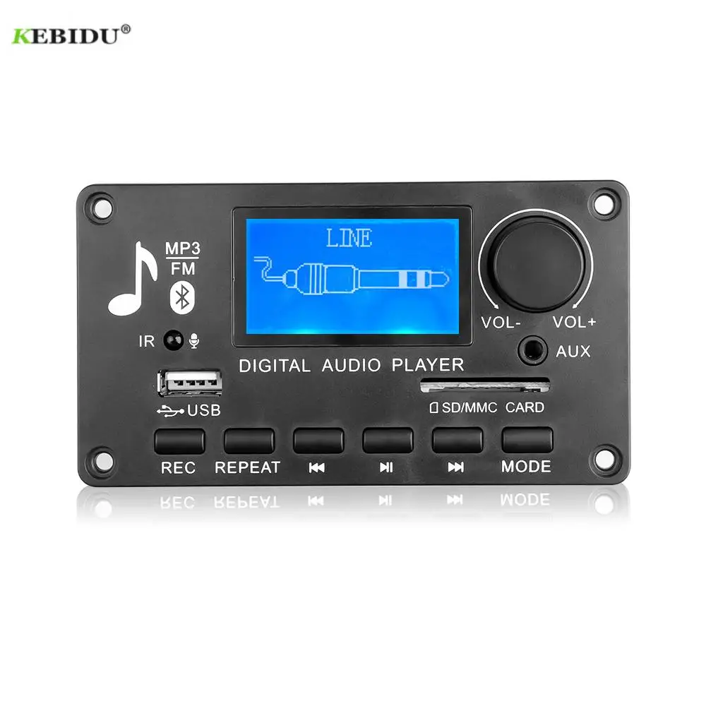 12V LCD Bluetooth V5.0 MP3 Decoder Board WAV WMA Decoding MP3 Player Audio Module Support FM Radio AUX USB With Lyrics Display